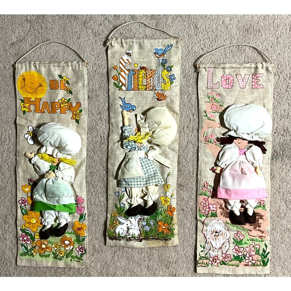 3 Vintage Rare Finds Handmade Fablique 3 Dimensional Wall Hangings 1960-1970